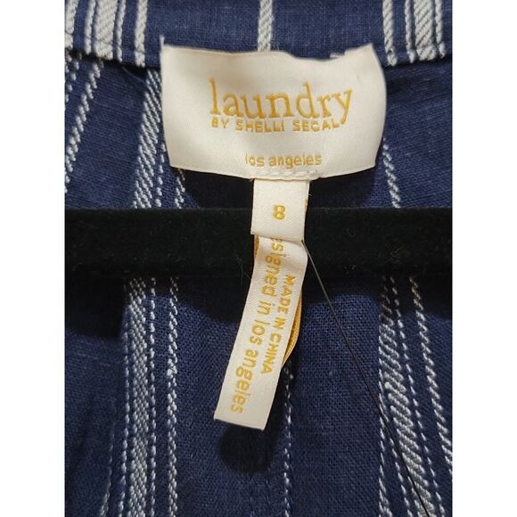 Laundry by Shelli Segal Striped Linen Viscose Sleeveless Jumpsuit Navy Size 8 - Picture 6 of 10